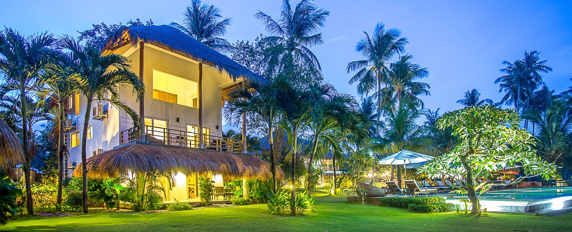 Serene dusk at Salaya Beach Houses, setting the stage for a transformative women's retreat experience.