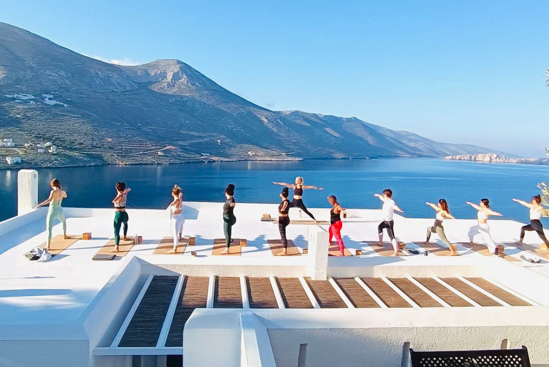 Retreat participants actively engage in a rejuvenating yoga session.