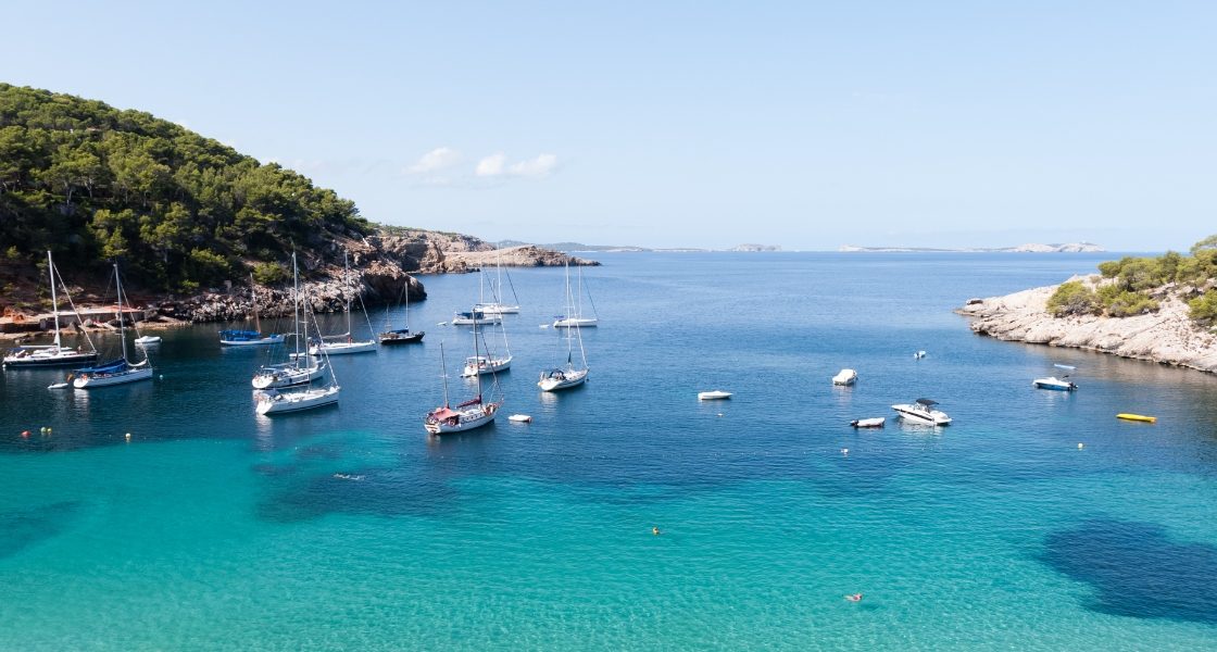 boats moored in a bay at Ibiza