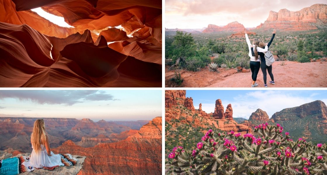 A collage of images from Sedona featuring women on retreat